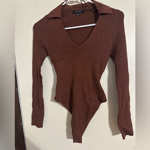Love Tree Chocolate V-Neck Bodysuit - Picture 1 of 3